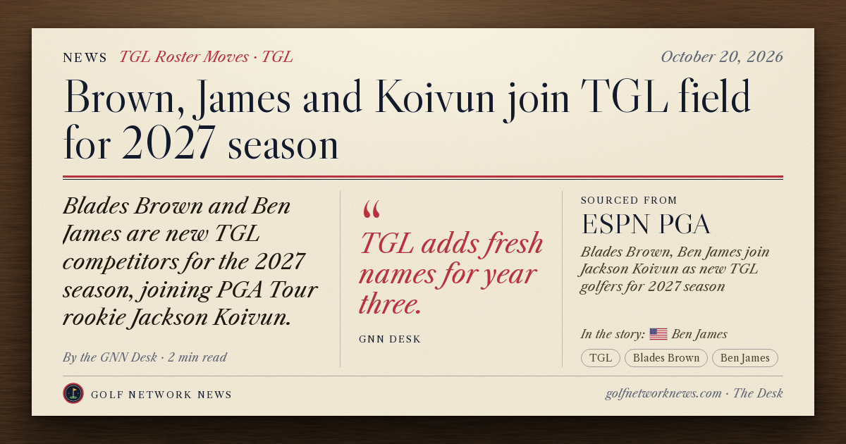GNN Desk card: Brown, James and Koivun join TGL field for 2027 season